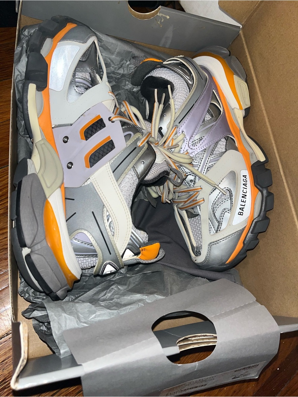 Balenciaga Multi-Gray and Orange Track Sneakers